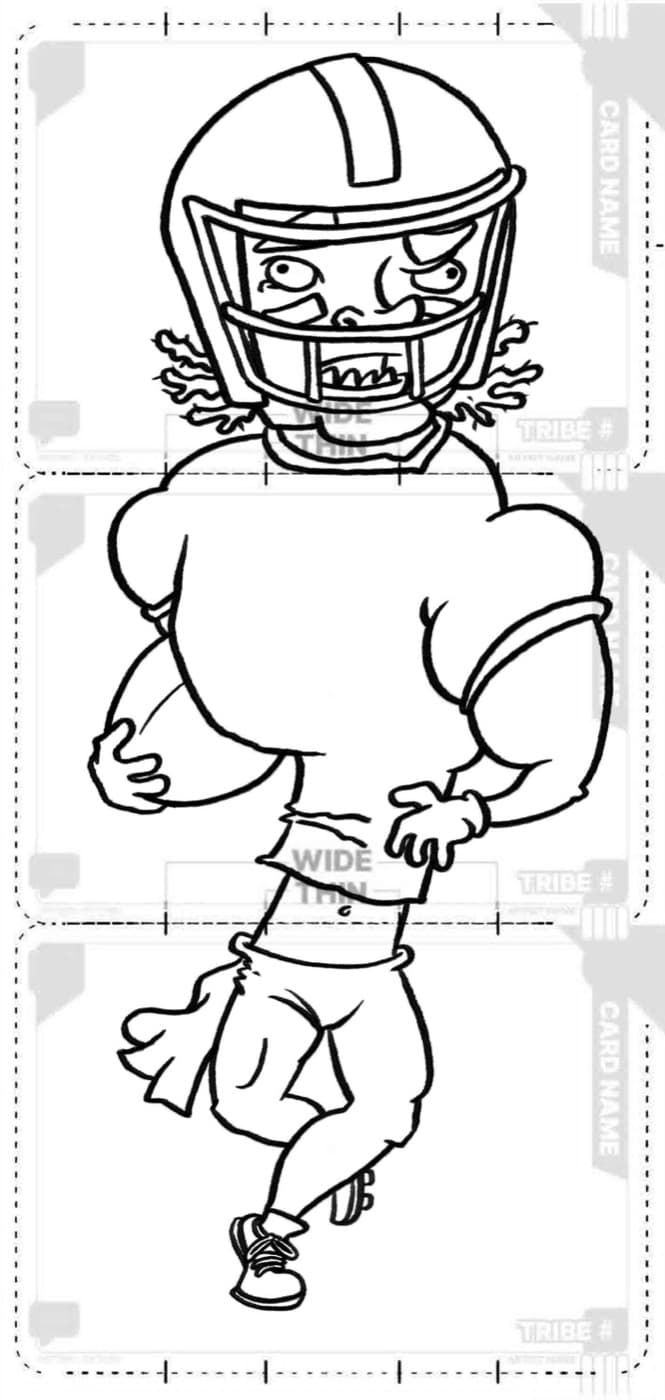 Football player line art on the template: shoulders cross the WIDE lines, waist crosses the THIN lines